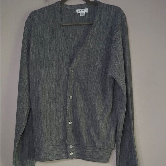 Izod Gray Cardigan V-Neck Sweater - Picture 5 of 8